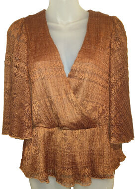 Willow + Root Women’s Brown Lace Crochet Peplum Style Top Size S BG26